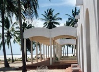 a hotel porch on the beach